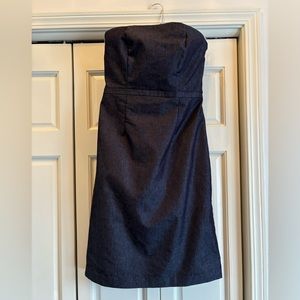 Merona blue strapless midi dress, built in bra, 8